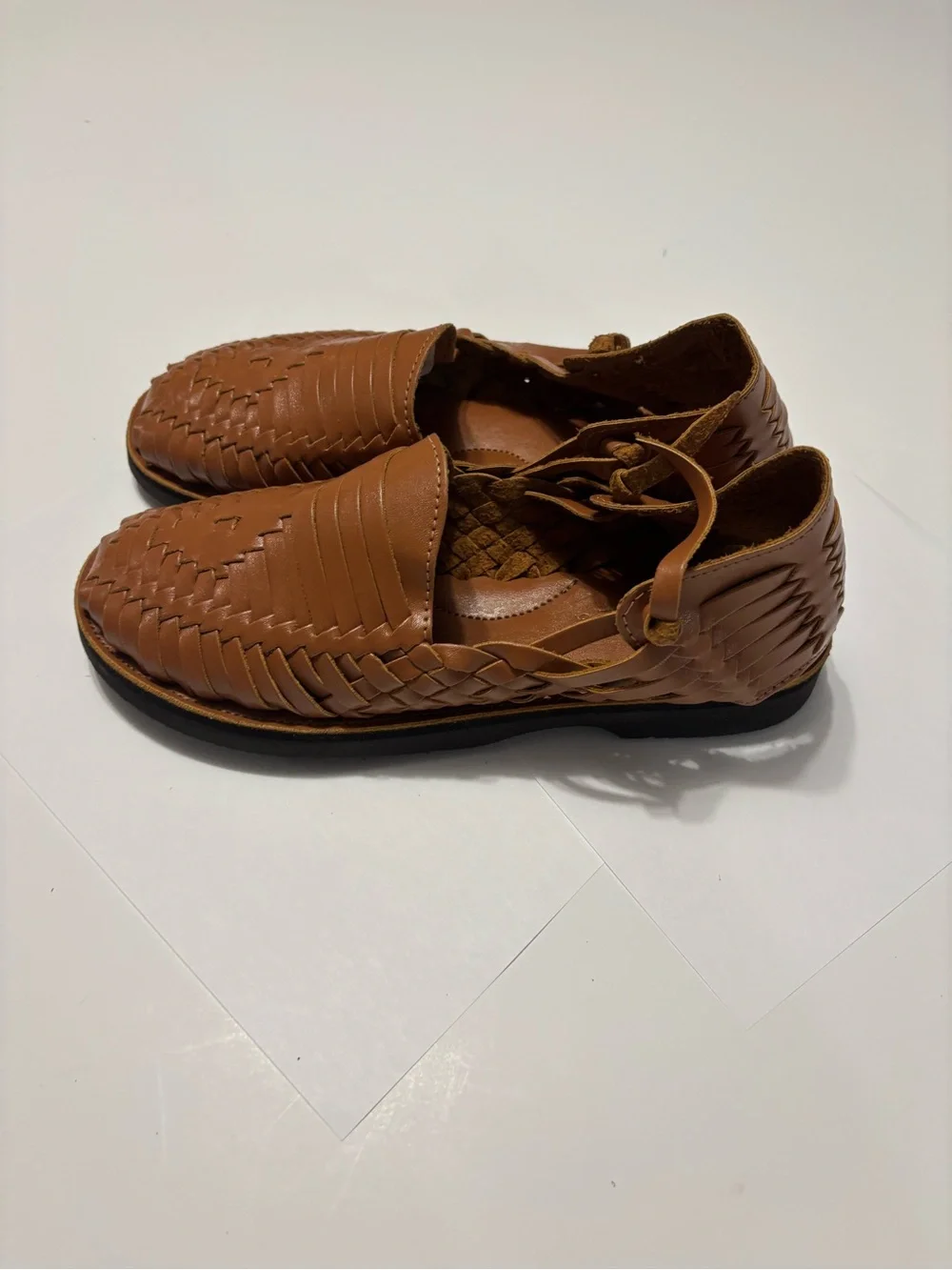 Espiritu Men’s Size 9 Tan Brown Woven Leather Huarache Sandals Mexican Slip On